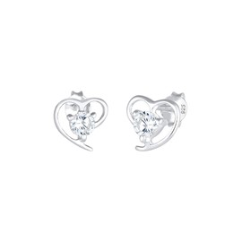 Elli Women's 925 Sterling Silver Xilion Cut Heart Zirconia Stud Earrings