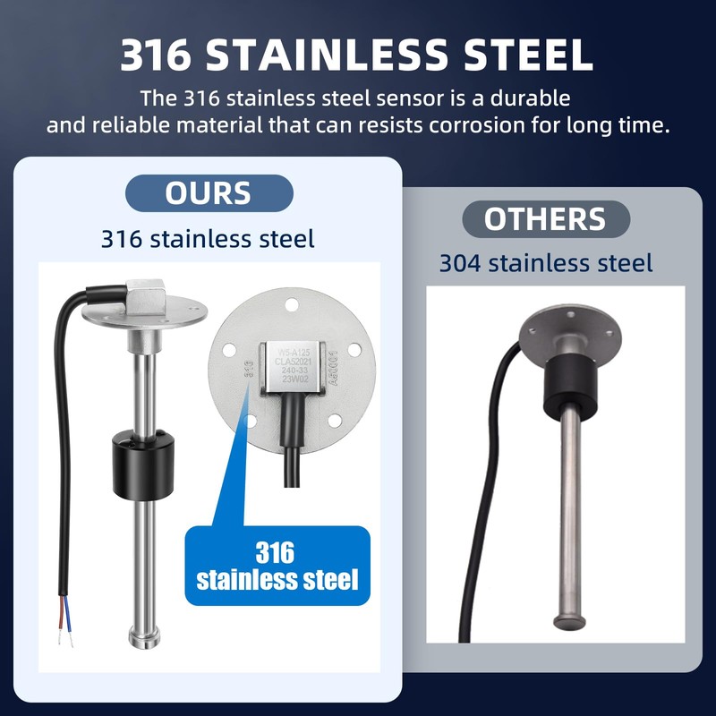 MH Fuel Sending Unit and Gauge 12"(300mm) 316 Stainless Steel