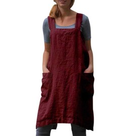 Stomeshle Japanese Aprons Plus Size Smock for Women with Pockets Cross Back Pinafore Dress Apron Baking Cooking Kitchen Gardening