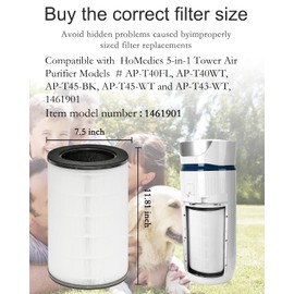 WOCASE 2 Pack AP-T45 AP-40FT Filters Replacement,True HEPA Filter Compatible with Homedics Total Clean 5-in-1 Air Cleaner Purifier AP-T40FL,AP-T40WT,AP-T40WTAR,AP-T45,AP-T45-BK,AP-T45-WT,Part #1461901