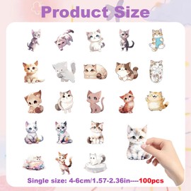 Huipalon 100Pcs Cute Cat Stickers, Waterproof Vinyl Stickers, Cat Decals Kawaii Stickers, Hand-Drawn Style Aesthetic Cat Face Stickers for Cat Lovers, Water Bottle Phone Scrapbook Stickers