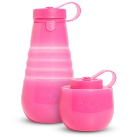 STOJO Collapsible Leakproof Water Bottle for Travel, Hiking, Commutes - Reusable & Dishwasher-Safe - Translucent Pink, 20oz