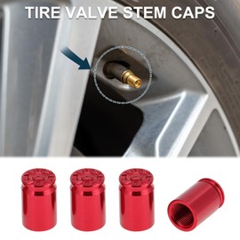 TUCKBOLD 4 Pcs Tire Valve Stem Caps Stylish 7x16.5mm Tyre Valve Dust Covers Bullet Case Shape Red Aluminum Alloy
