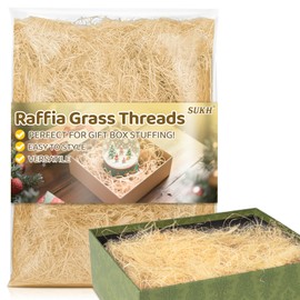 Sukh Raffia Grass Threads 5.3OZ - Shred For Gift Wrapping Easter Grass Basket Gift Box Filler Packaging Material For Bridesmaid Proposal Mothers Day Florist Supplies Christmas Birthday Natural Soft