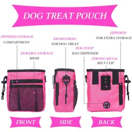 D-BUY 4-in-1 Dog Training Set, Puppy Training Treats- Dog Treat Training Pouch, Dog Whistle, Dog Doorbells, Dog Clicker, Ideal Gift for First Time Pet Owners, Training Dog Owners (Pink)