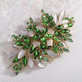 Xerling Handmade Wedding Green EmeraldRhinestone Hair Comb Floral Bridal Headpiece Brides Flower Hair Piece Accessories Vintage Side Comb for Women (Emerald)