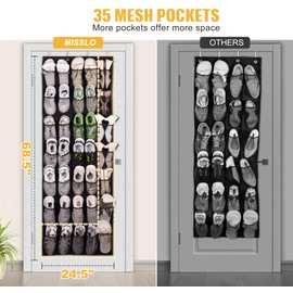 MISSLO 35 Large Pockets Over the Door Shoe Rack for Door Sturdy Oxford Over the Door Shoe Organizer Closet Hanging Shoe Holder Hanger