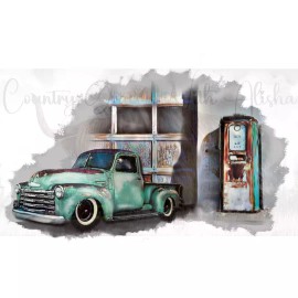 Handmade Sublimation Print Old Truck Green Ready to Press Heat Transfer