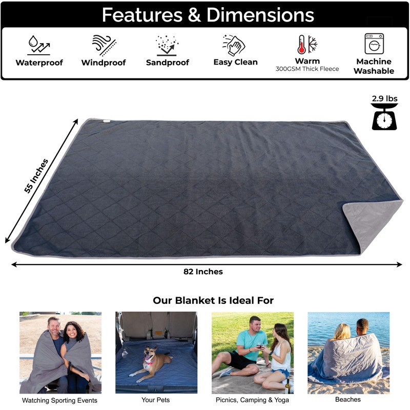 BRAWNTIDE Large Outdoor Waterproof Blanket - Great for Beach, Stadium,