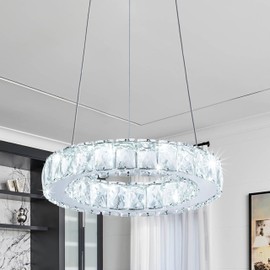 Mccokaige Crystal Chandeliers Modern Led 1 Ring Chandelier Adjustable Ceiling Light Fixtures Contemporary Ring Chandeliers Stainless Steel Adjustable Chandelier Ceiling Light