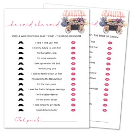 oayGnay Bridal Shower Games, He Said She Said, Fresh Off The Market Wedding Shower Game Cards, Bridal Shower Games 25 Guests for Wedding Party, Minimalist Engagement Party Supplies (5"x7") -10