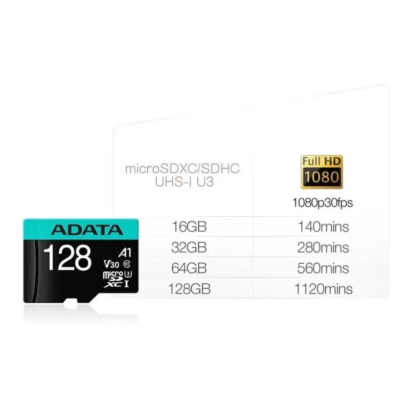 Tarjeta de memoria Adata AUSDX128GUICL10 85-RA1 Premier con adaptador SD