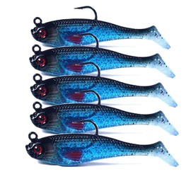WUWYOUWL Fishing Lure Set, 5Pcs 8cm Soft Bait Head Sea Fish Lures Fishing Tackle Sharp Treble Hook T Tail Artificial Bait (Blue)