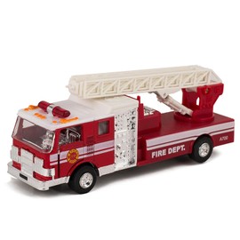 Master Juguete de los niños Collectible Pull-Back de Metal Fundido Acción & Sonido Fire Engine Truck con Escalera, Color Rojo