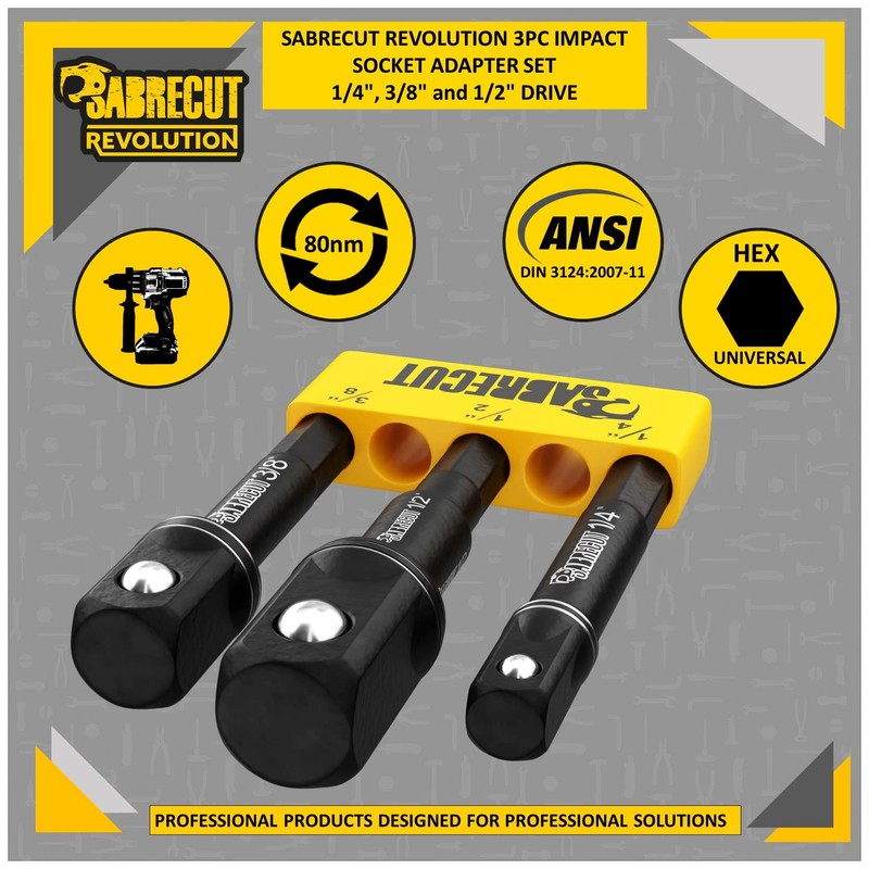 3 x SabreCut SCESAK1 Socket Adapters 1/4 inch HEX to