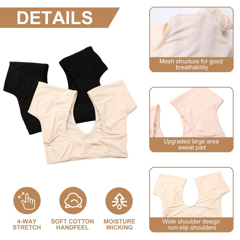 2 Pcs Breathable and Sweat Resistant Underarm Vests - Beige+Black