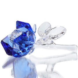 Crystal Rose Flower Glass Rose Paperweight Figurine Collectible Statue Wedding Table Centerpiece Ornament,Blue Rose