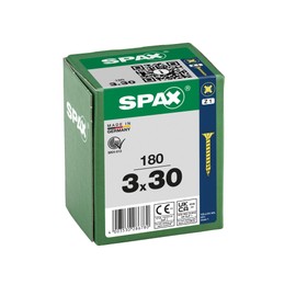 SPAX Universal Screw, 3.0 x 30 mm, Pack of 180, Fully Threaded, Countersunk Head, Phillips Z1, 4CUT, Yellox - 8000000286780