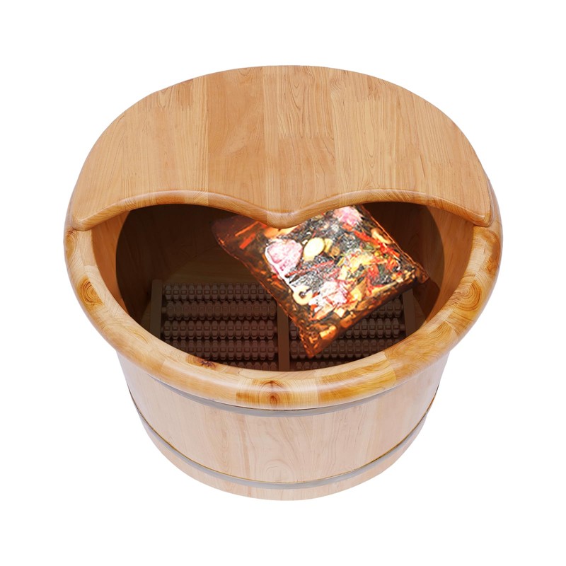 AngelcityCC Wood Foot Tub with Massager and lid, Solid Wood