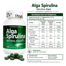 Alga Spirulina Pronacen 180 Tabs 500mg Aminoácidos Minerales Sabor Natural Arthrospira Platensis Vegano Suplemento Alimenticio                        