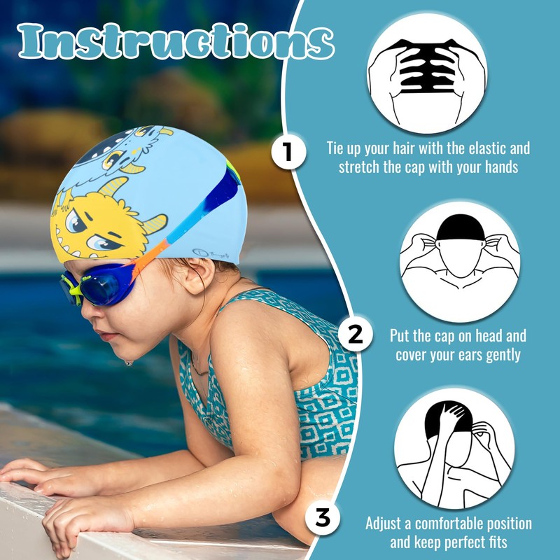 THINGSITY Kids Swim Cap - Comfortable and Durable Waterproof Hat
