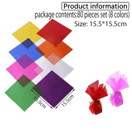 Cellophane Sheets 80Pcs 15.5x15.5cm Cello Sheets Colored Cellophane Wrap for DIY Arts Crafts Decoration