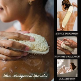 JouiiSiYa Natural Loofah and Sponge Set, Back Scrubber for Shower with Soap Bag. Body Exfoliating Loofah Sponge for Women and Men, 3-pcs