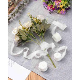 AOKSUNOVA Ribbon White Fabric Chiffon Ribbon 2.5 cm x 18.9 m Gift Ribbon Wide Ribbon White Wedding Fabric Ribbon