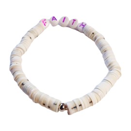 Faith Based Stretchy White Heishi Beaded Bracelet