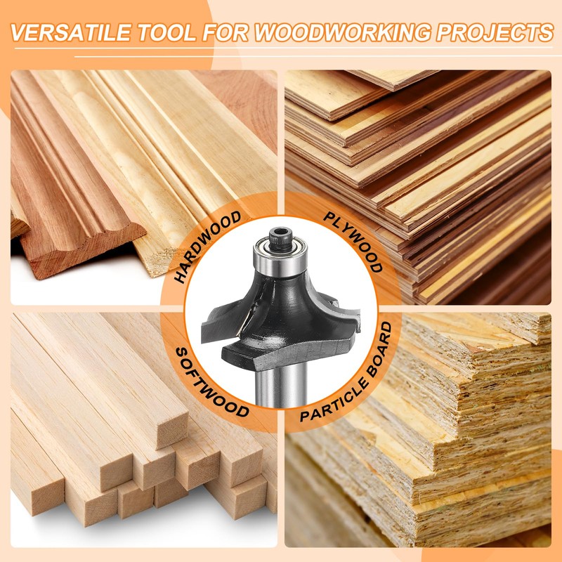 sourcing map Roundover Router Bit 1/2" Shank 1" Cut Diameter