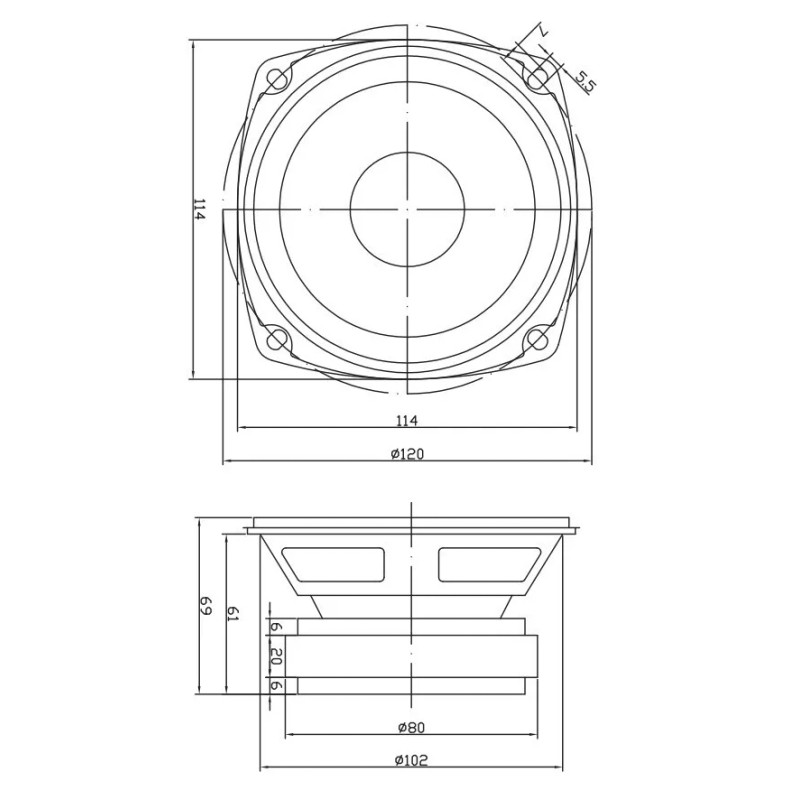 Universal 4.5" Full-Range Replacement Speaker Midrange 8 Ohm Pioneer Type