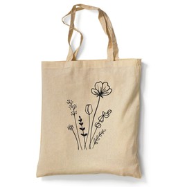 tradercat Jute Bag Printed Vintage 100% Cotton Fabric Bag Printed Flowers One Line Art Jute Bag Aesthetic as a Fashion Accessory Jute Bag Sayings, Flower Art 2