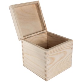 Small Square Cube Wooden Box with Lid | 13 x 13 x 13 cm | Memory Keepsake Trinket Storage | Unpainted & Untreated Plain Decorative Pinewood for Craft Decoupage