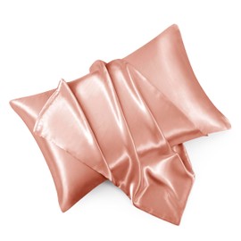 HommxJF Rose Gold King Size Satin Pillowcase Set of 2 with Envelope Closure,Rose Gold Silk Pillowcase for Hair and Skin (20x36)