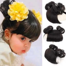 colorvay colorvay 1 Pack Baby Wig Braid Hairband for Kids, Children's Fake Bangs Headband with Head Buckle for COS Hair Accessories (Black)