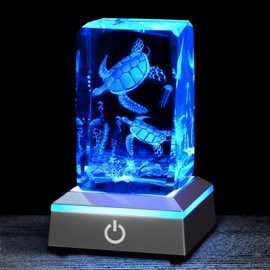 Eicxjui 3D Sea Turtle Crystal Night Light with Multicolor LED Base Glass Laser Engraved Sea Turtle Figurines Lamp Gifts for Boys Girls Lovers Birthday Christmas Room Decor Sea Turtle
