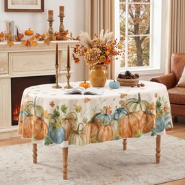 Woaoce Fall Watercolor Pumpkin Tablecloth 60×84 Inch Oval, Autumn Harvest Decor Washable Polyester Table Cloth with Pumpkins, Seasonal Thanksgiving Table Cover for Home Dinner Picnic Party