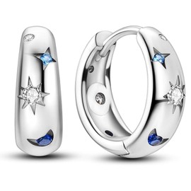 Small Thick Hoop Chunky Earrings Tiny Sterling Silver Huggie Earrings with Shining Cubic Zriconia Hypoallergenic Trendy Lightweight Minimalist Jewelry Gifts for Women