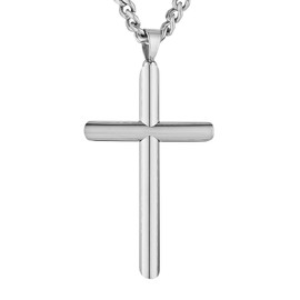 HZMAN Large Cross Necklace for Men High Polished Stainless Steel Heavy Oversize Silver Cross Pendant Christian Faith Jewelry Gift 7mm Cuban Chain