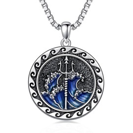 Grmdit Poseidon Necklace 925 Sterling Silver Poseidon Trident Pendant Necklace for Men Greek Greece Amulet Jewelry Gifts