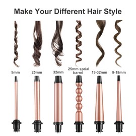 6 in 1 Curling Iron, Professional Curling Wand Set, Fast Heating Hair Curler with 6 Interchangeable Ceramic Barrels (0.35'' to 1.25'') for Women Quick Create Hairstyle in All Hair Type