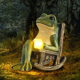 Banax Solar LED Frog Garden Outdoor Decor, Waterproof LED Garden Solar Ornaments Outdoor, Rocking Chair Frog Statue Decoration, Funny Outdoor Lights for Patio