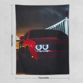 josnmre Classic American Muscle Car Red Art Tapestry Wall Hanging Funny Wall Tapestry for Bedroom Living Room Office Classroom Dorm Ceiling Home Wall Decor Art Tapestries 30"x40"