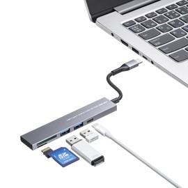Sanwa Supply USB-3TCHC21MS USB 5Gbps 3-Port Slim Hub (with Card Reader, Type-C Connection)