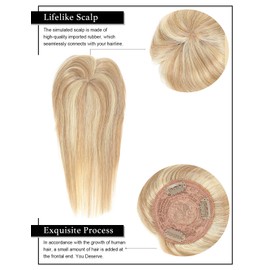 Rose bud Clip in Human Hair Toppers Seamless Hair Pieces with Bangs for Women Lace Base Topper for Thicking Hair