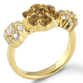 Gold Plated Collectible Jewelry Smoky Topaz Hydro Quartz Gemstone Ring Size M (1488_R6_Smoky Topaz Hydro_ 3.70)