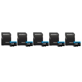 PSA ADATA Tarjeta de Memoria 128 GB, Kit de 5 Piezas, con Adaptador Color Negro con Azul A1 (Clase 10), Tarjeta de Memoria Premier, COMPUTO Y PAPELERIA