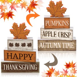 Briwooody 4 Pcs Fall Table Decor Wooden Reversible Maple Leaves Fall Tiered Tray Decor Thanksgiving Centerpiece Rustic Decorative Maple Leaves Block Signs Farmhouse Autumn Decoration for Home Kitchen