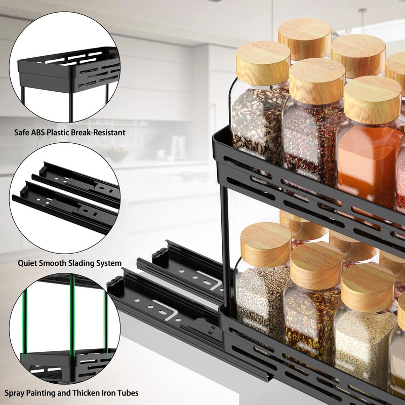 2 Pack Pull Out Spice Rack Organizer for Cabinet, Slide