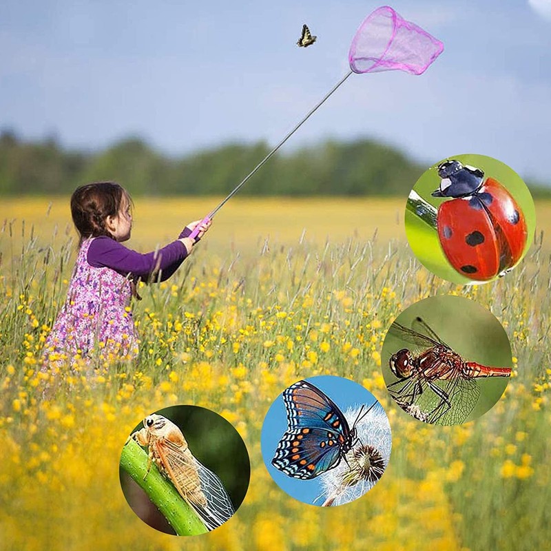 3 Pack Butterfly Nets with Folding Water Buckets，Telescopic Butterfly Nets，Extendable